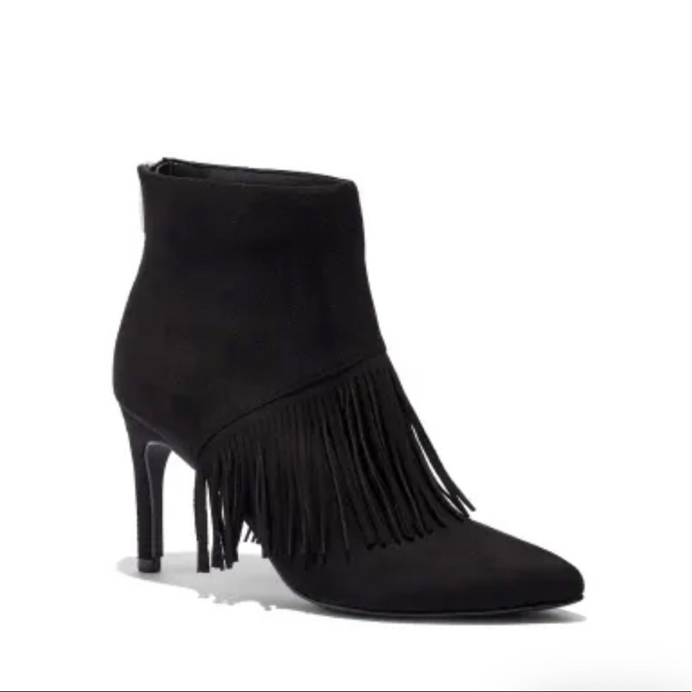 New York & Company Faux Suede Fringe Bootie Black 9